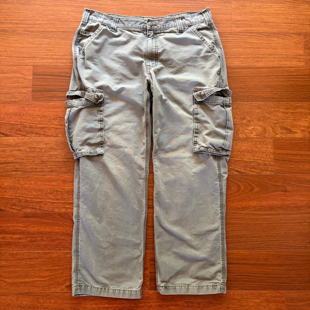 Carhartt Mens 36x30 Relaxed Fit Cargo Pants Gray Cotton Canvas Workwear Baggy